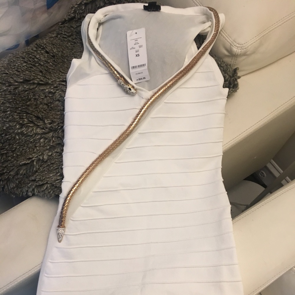 White bodycon Guess dress with gold snake